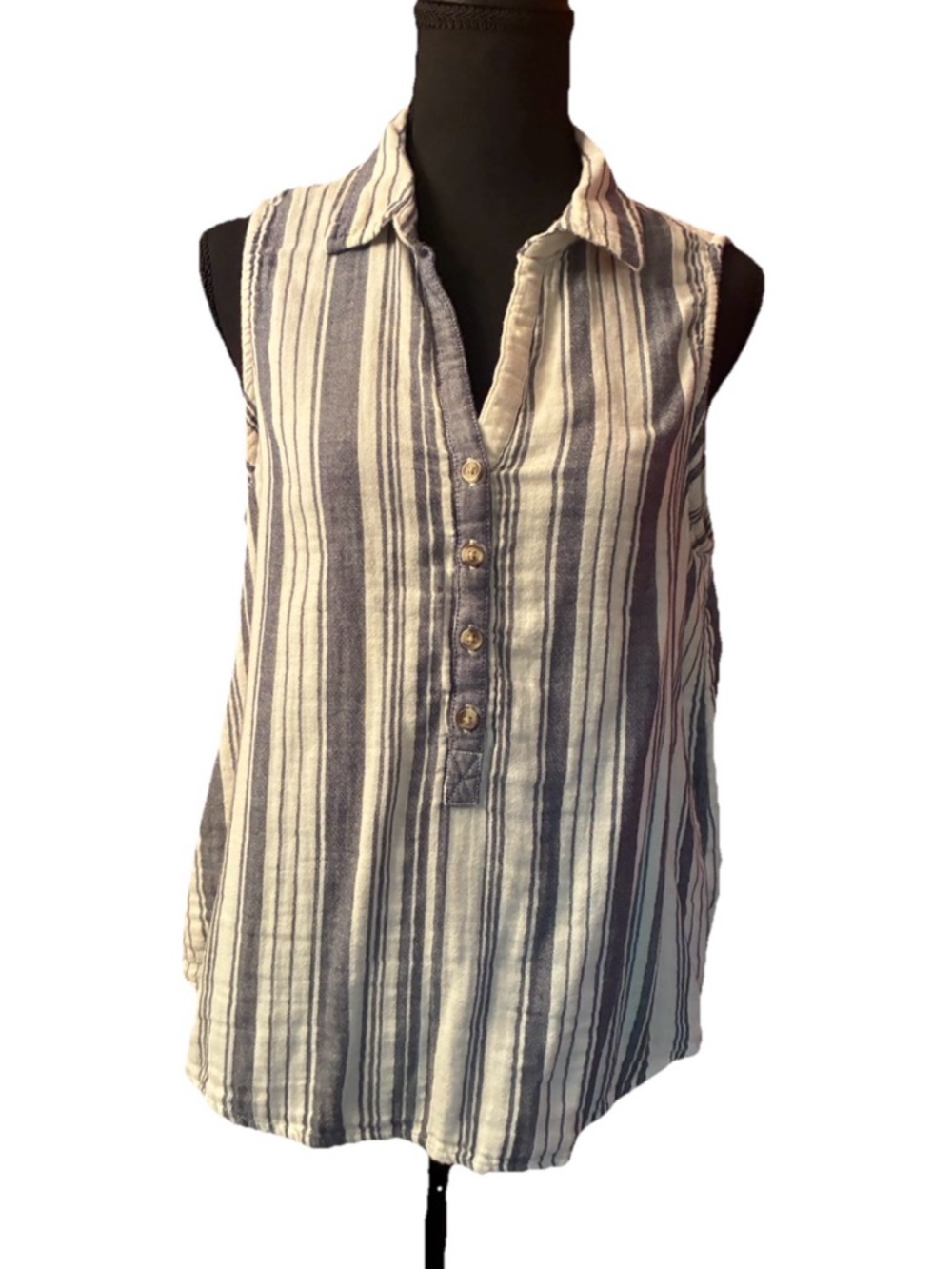 Time and Tru Blue &  White Striped Sleeveless Blouse, Size M (8-10)